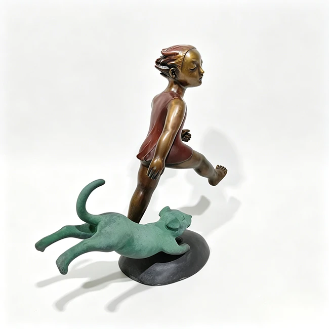 Bronze Girl And Dog Statue factory