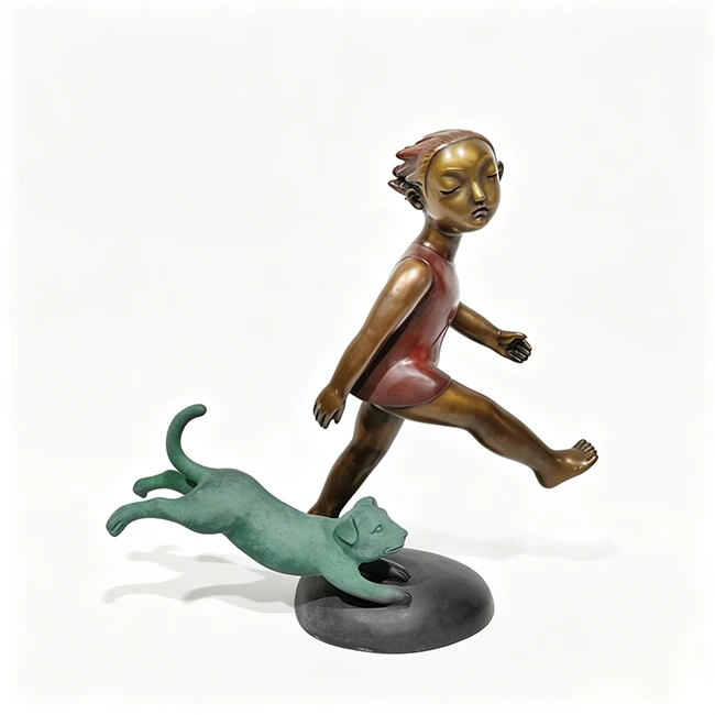 Bronze Girl And Dog Statue